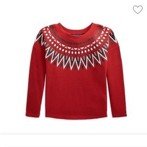 NWT Ralph Lauren Fair Isle Waffle Knit Top in Red
